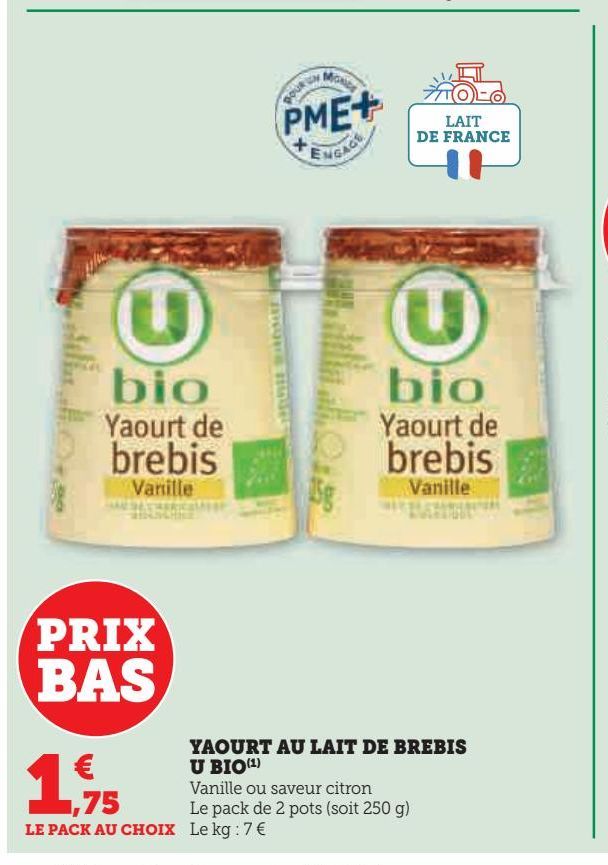 YAOURT AU LAIT DE BREBIS U BIO