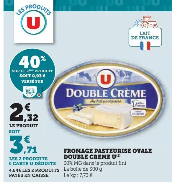 fromage pasteurise ovale double creme u