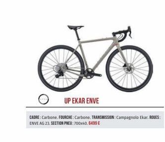 CADRE: Carbone. FOURCHE: Carbone. TRANSMISSION: Campagnolo Ekar. ROUES: ENVE AG 23. SECTION PNEU: 700x40.6499 € 