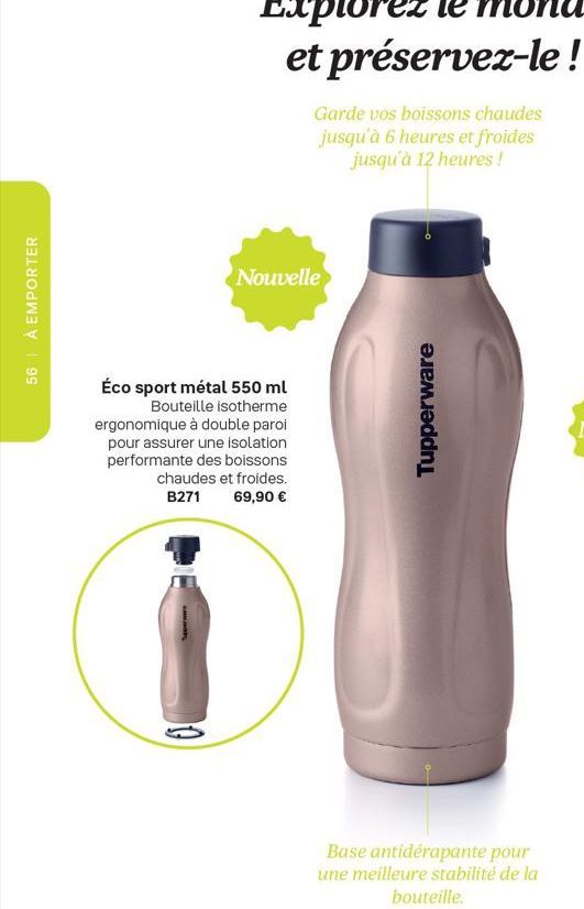 À EMPORTER  56  Nouvelle  Éco sport métal 550 ml Bouteille isotherme  Garde vos boissons chaudes jusqu'à 6 heures et froides jusqu'à 12 heures !  ergonomique à double paroi pour assurer une isolation 