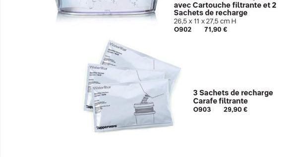 Waterthur  Waterhe  Wartor  Tupperware  3 Sachets de recharge Carafe filtrante  0903  29,90 € 