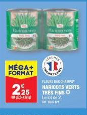 W  Haricots ve  225  256 k  GUMES  MÉGA+ 13  FORMAT  N  FRANCE  FLEURS DES CHAMPS HARICOTS VERTS TRÈS FINS Ⓒ  Le lot de 2.  5007121 