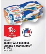 KU  199  ly  c  LAIT  MILSANI  YAOURT À LA GRECQUE  ORANGE & MANDARINE  4 x 150 g. Rat 5012054 