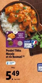 produit trais  poulet tikka masala  et riz basmati (2)  se34  7509  5.4⁹  poulet tikka sma  poulet origine france 