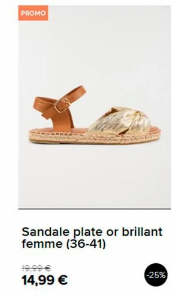 sandale plate or brillant femme
