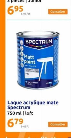 6.95/st  SPECTRUM  Matt paint  //PVC EXCELLENT  Loft  WATER BASED  Laque acrylique mate Spectrum  750 ml | loft  679  9.05/1 