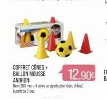 coffret cônes + ballon mousse androni  diam 200 mm + 4 cônes de signalisation (buts, dribles) a partir de 3 ans. 