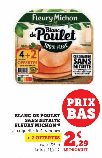 BLANC DE POULET SANS NITRITE FLEURY MICHON