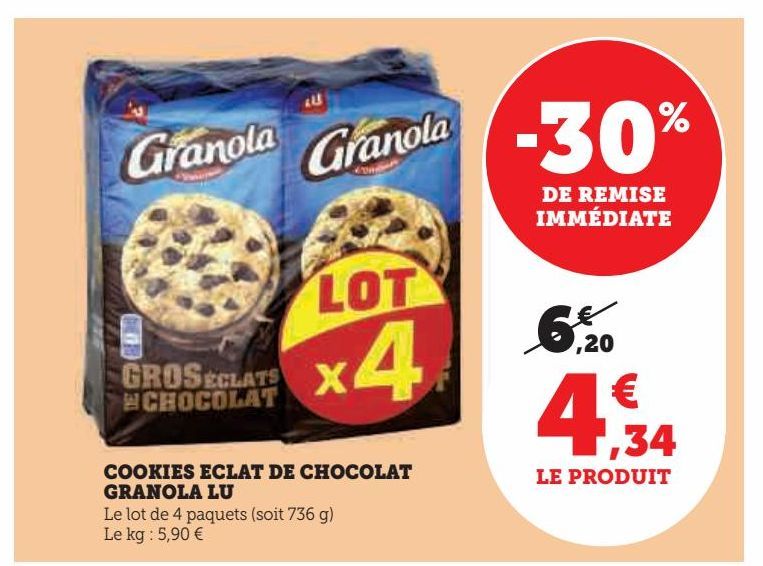 cookies eclat de chocolat granola Lu