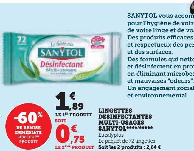 lingettes desinfectantes multi-usages Sanytol