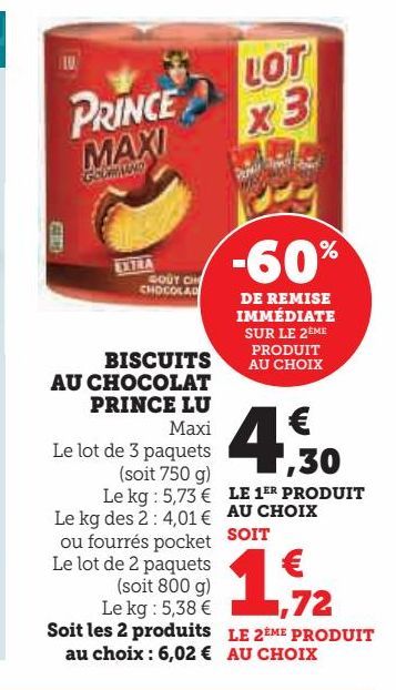 biscuits au chocolat prince Lu