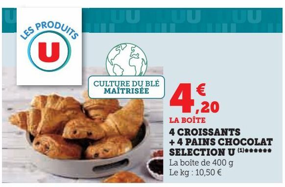 4 croissants + 4 pains chocolat selection U