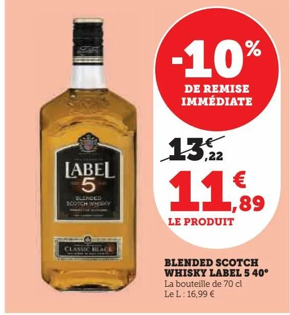 blended scotch whisky label 5 40ª