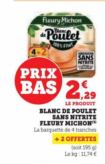 blanc de poulet sans nitrite Fleury Michon