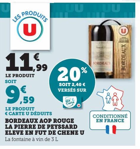 Bordeaux AOP rouge La Pierre de peyssard eleve en fut de chene U