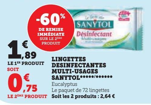 LINGETTES DESINFECTANTES MULTI-USAGES SANYTOL