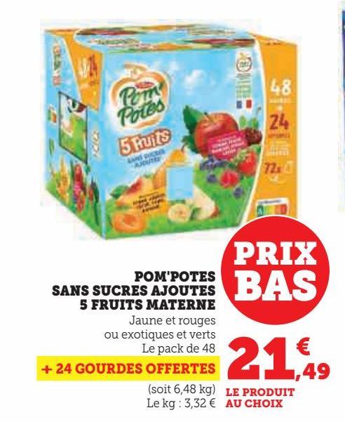 Pom'potes sans sucres ajoutes 5 fruits materne