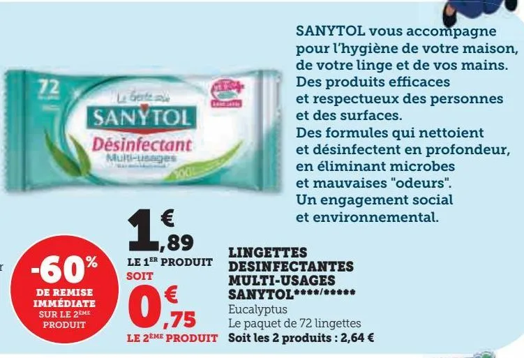 lingettes désinfectantes multi-usages sanytol