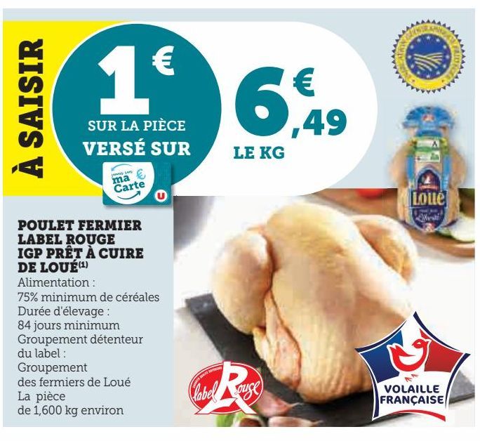 Poulet fermier label rouge IGP prêt à cuire de Loué