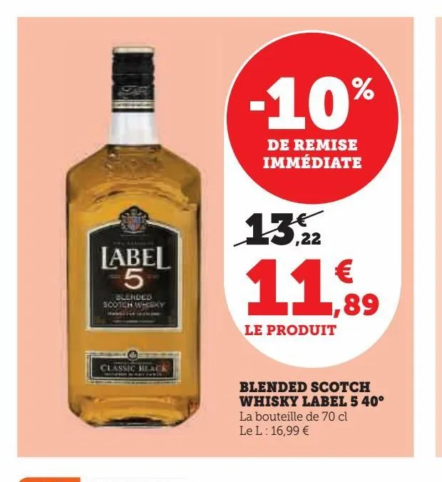 blended scotch whisky label 5 40ª