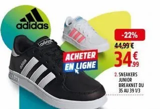 adidas  tomon  adid  acheter en ligne  -22% 44,99 €  34.⁹99  2. sneakers junior breaknet du 35 au 39 1/3 