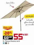 Parasol havane carré offre à 55,99€ sur Gifi
