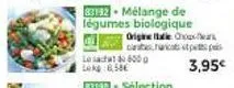 83192 - mélange de légumes biologique origine alle chou  les 850 lokg:8.58€  cates, runica at pap  3,95€ 