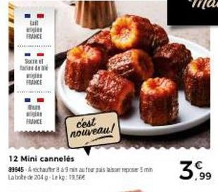 lail  FRANCE  Sucre e tai den  FRANCE  Fu  g FRANCE  12 Mini cannelés  39545 Achat 859min au four puis laer reposer 5 min La bote de 234 g Le kg: 19.56€  c'est nouveau!  3,99  