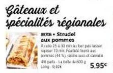 gâteaux et spécialités régionales  88706+ strudel  aux pommes  acao 25 430 min four p 10m fou  onmas (44 %  40 parts-laba 600 cok 9,32€ 