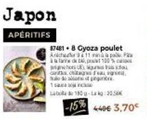 Japon  APÉRITIFS  87481 +8 Gyoza poulet Ardcha  ata de  911 na po pret 100%  who Euskal chageal re  do as portre  de 180g-a: 25.56€  -15%  440€ 3,70€ 