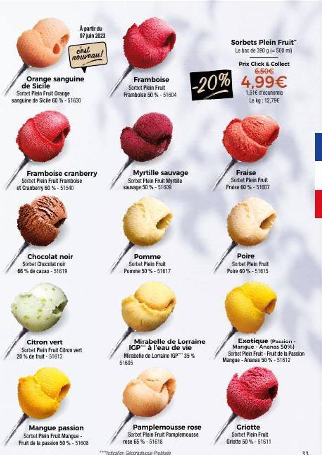 Promo 5% FRUITS GIVRÉS CHEF DESSERT MAISON PROLAINAT Citron ou orange  X4,270g Soit le kg: 20€37 Existe d'autres variétés SURGELE Auchan