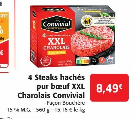 4 Steaks hachés pur bœuf XXL Charolais Convivial