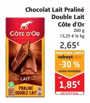 Chocolat Lait Praliné Double Lait Côte d'Or