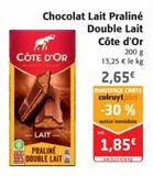 Chocolat Lait Praliné Double Lait Côte d'Or offre à 2,65€ sur Colruyt