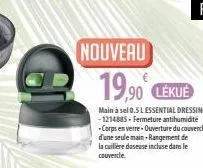 nouveau 19,90 cekue  main à sel 0.5 l essential dressing -1214885- fermeture antihumidité -corps en verre-ouverture du couvercle d'une seule main-rangement de la cuillère deseuse incluse dans le couve