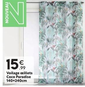 NOUVEAU  15.  .99  Voilage œillets Coco Paradise 140x240cm 