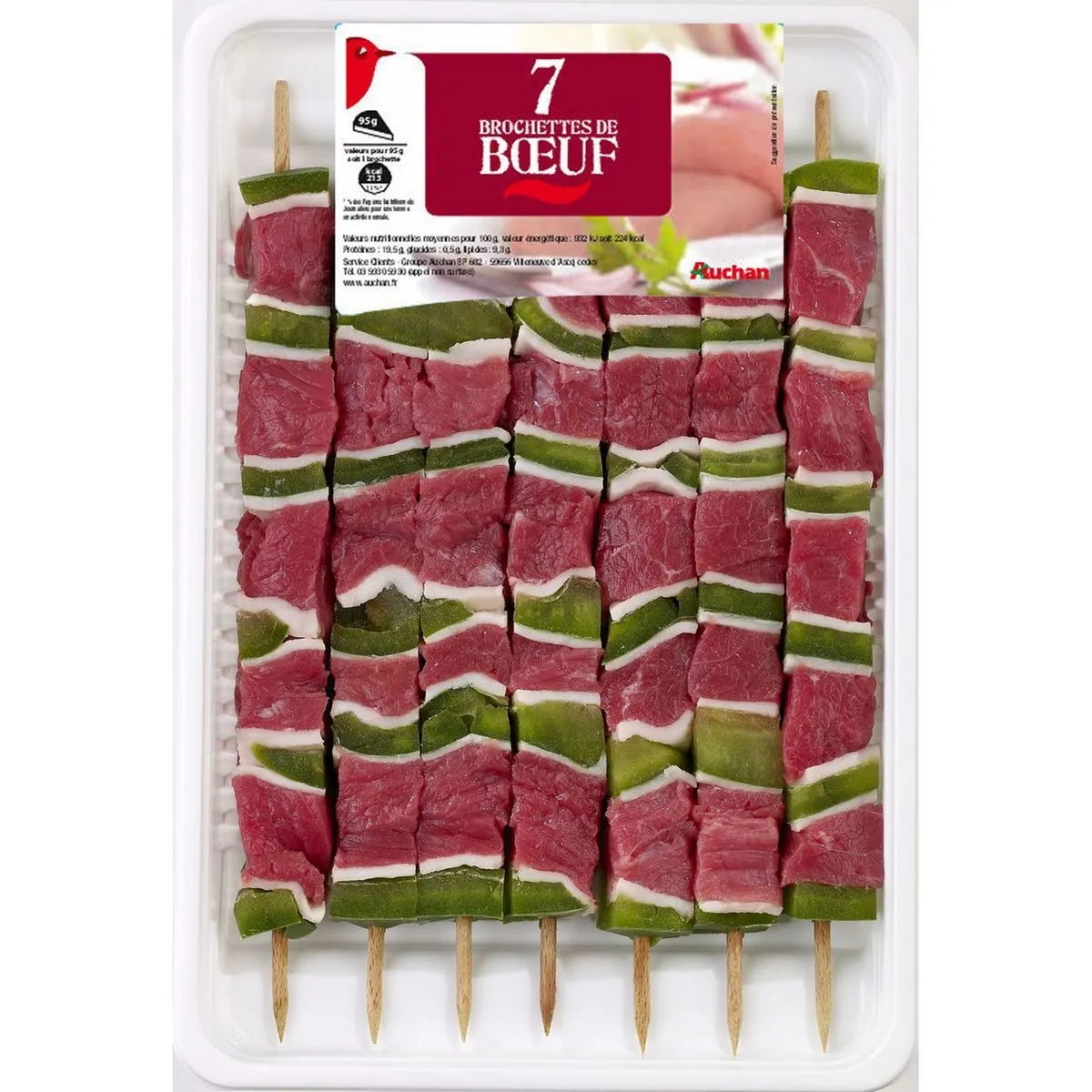  7 brochettes de porc auchan