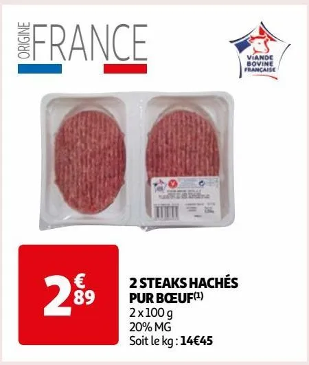 2 steaks hachés pur bœuf