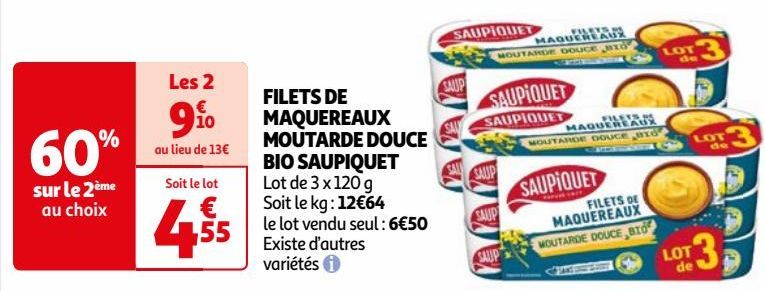 FILETS DE MAQUEREAUX MOUTARDE DOUCE BIO SAUPIQUET