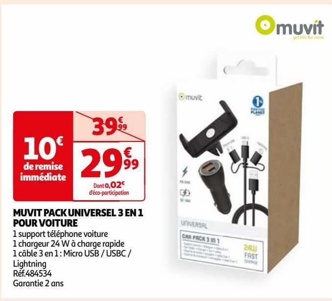 MUVIT PACK UNIVERSEL 3 EN 1 POUR VOITURE