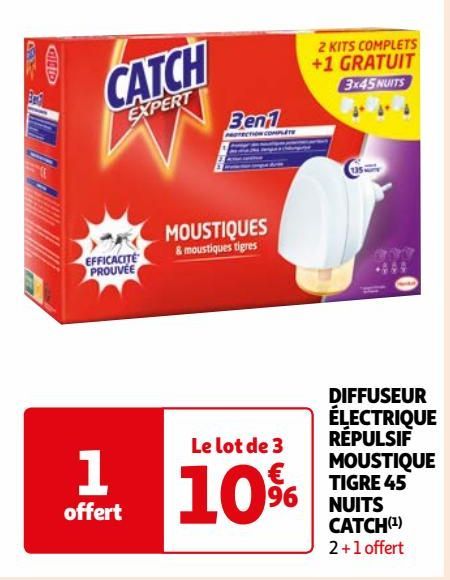 DIFFUSEUR ÉLECTRIQUE RÉPULSIF MOUSTIQUE TIGRE 45 NUITS CATCH