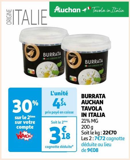 BURRATA AUCHAN TAVOLA IN ITALIA