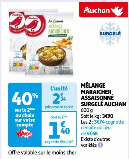 MÉLANGE MARAICHER ASSAISONNÉ SURGELÉ AUCHAN