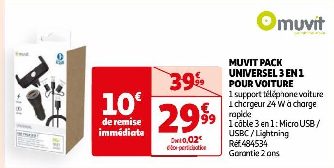 MUVIT PACK UNIVERSEL 3 EN 1 POUR VOITURE