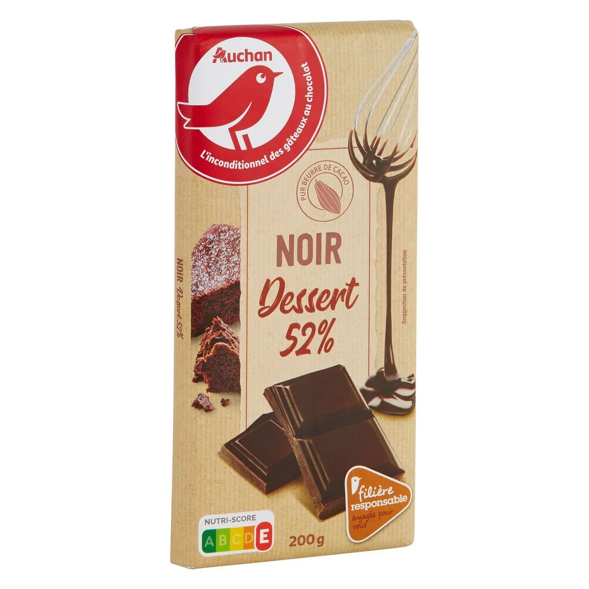  chocolat dessert noir 52% filière auchan " cultivons le bon "