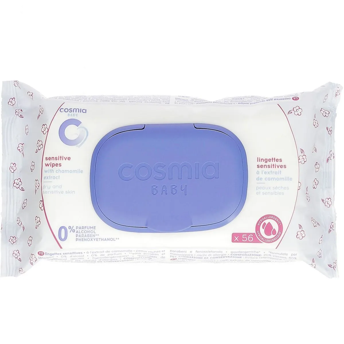 lingettes sensitive extrait de camomille cosmia baby