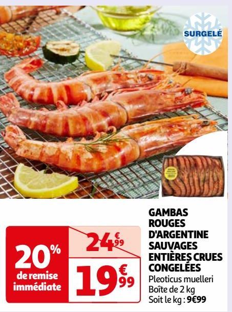 GAMBAS ROUGES D'ARGENTINE SAUVAGES ENTIÈRES CRUES CONGELÉES