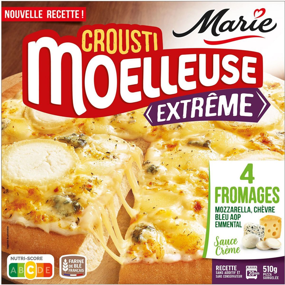 PIZZA CROUSTI MOELLEUSE EXTRÊME 4 FROMAGES SURGELÉE MARIE