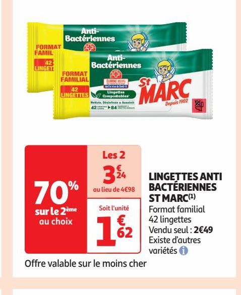 LINGETTES ANTI BACTÉRIENNES ST MARC(1)