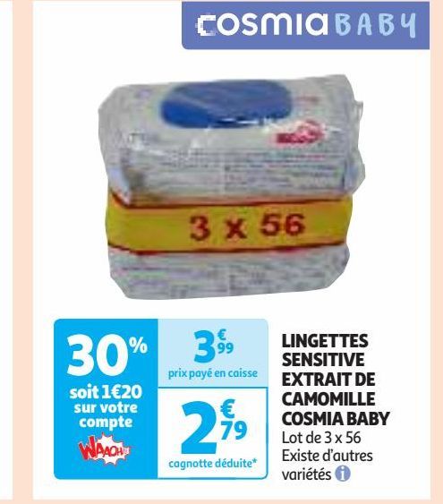 LINGETTES SENSITIVE EXTRAIT DE CAMOMILLE COSMIA BABY